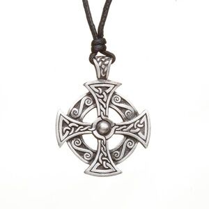 Celtic Druids Cross Pewter Pendant - Adjustable Black Cord